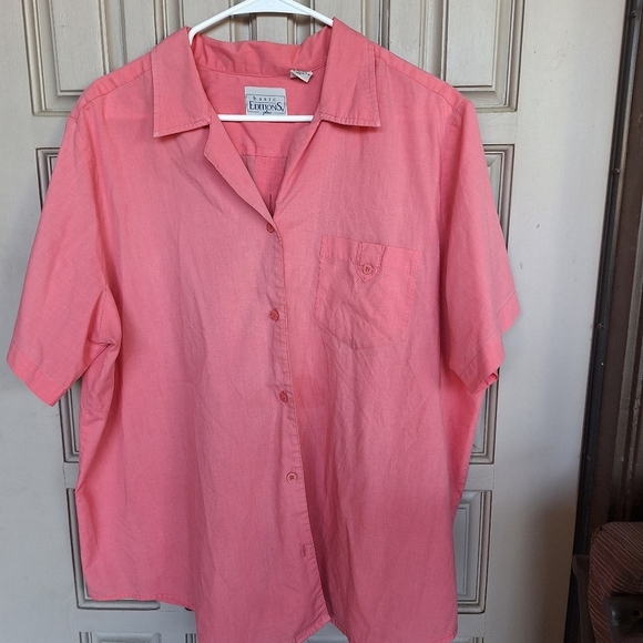Basic Editions Shirt Peach Plus Sz22W Short Sleeves Pocket ButtonFront PolyBlend - Picture 1 of 9